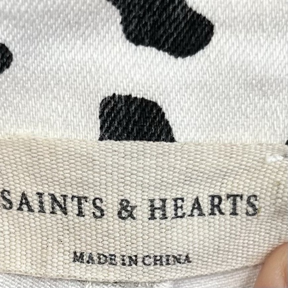 Saints & Hearts Bell Bottom Raw Hem Jeans Women Small Cow Print Grunge Y2K Indie - Picture 5 of 13